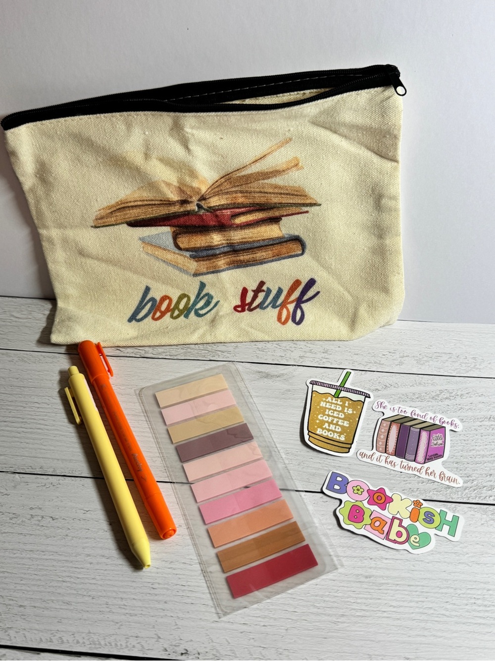 Canvas Book Stuff Pouch — Cream with Multicolor Print